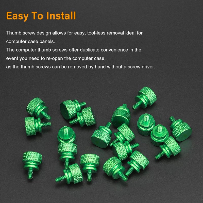 Powlankou 20 Pieces 6#-32 Computer Case Screws, Anodized Aluminum Thumbscrews, Fully Threaded Knurled Thumbscrews, Thumb Screws (Green) - Image 5